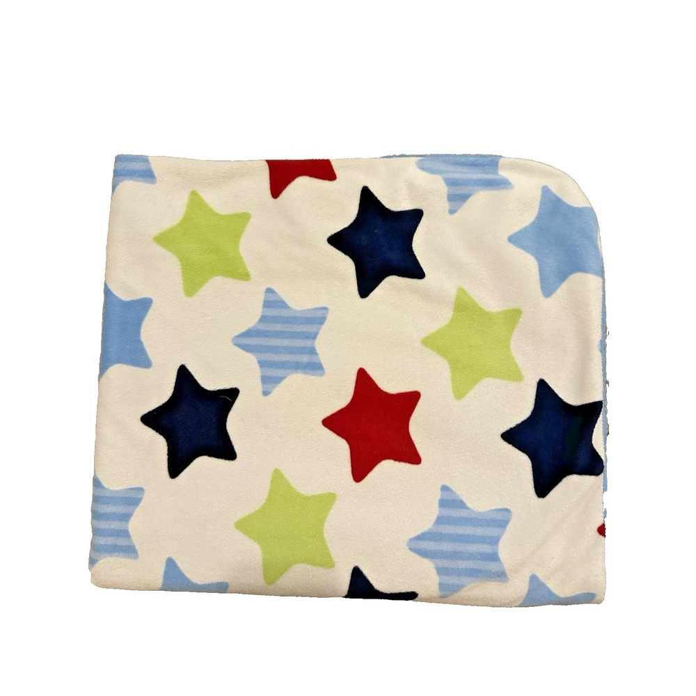 Garanimals Baby Blanket Stars Blue Green Red Sherpa Backing 30x40